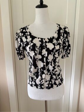 LOFT Black & Ivory Floral Cardigan
